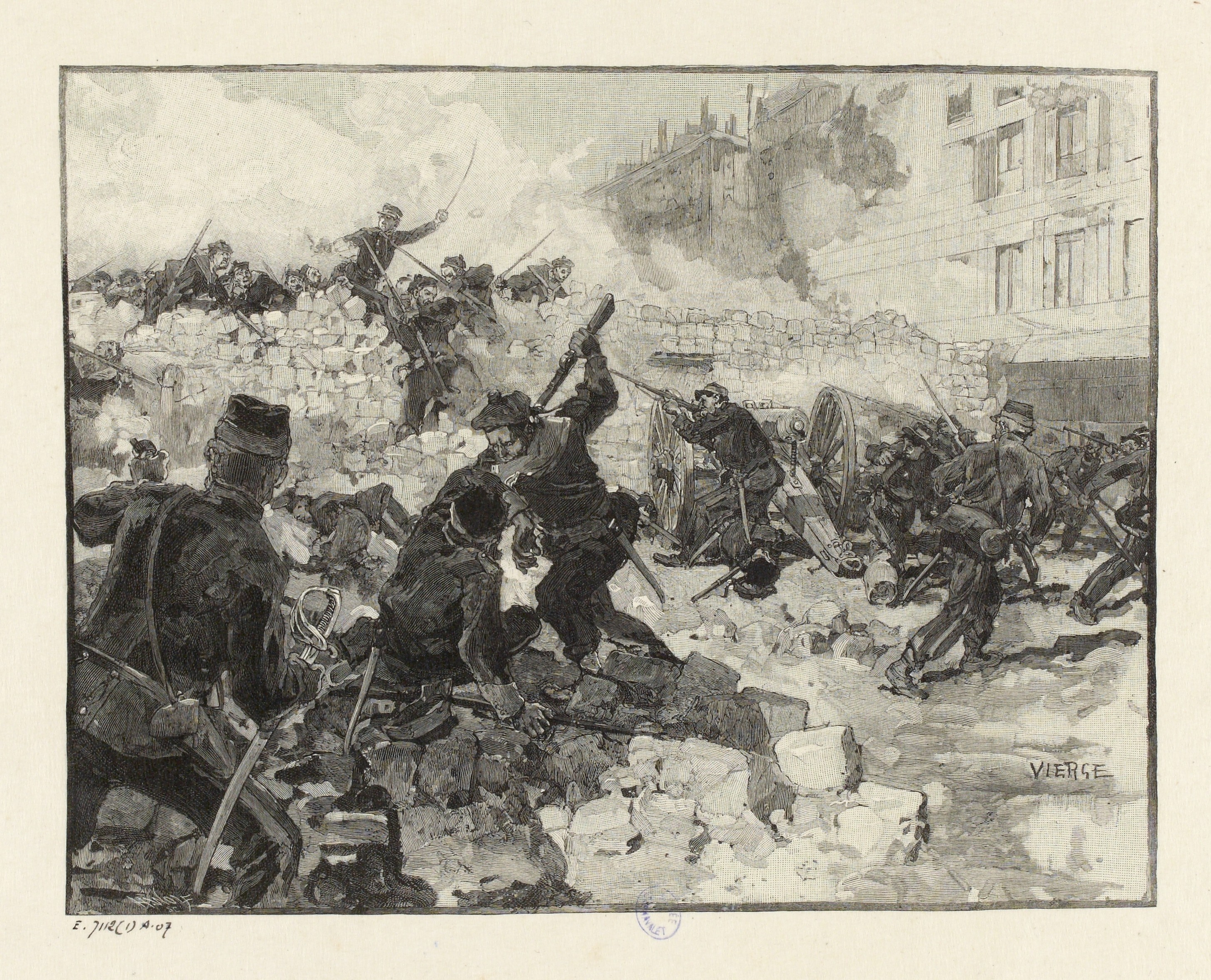 Episode de la Commune, prise d'une barricade, 1871 - Vierge, Daniel (Daniel Urrabieta Ortiz y Vierge, dit) , Graveur (CC0 Paris Musées / Musée Carnavalet – Histoire de Paris)